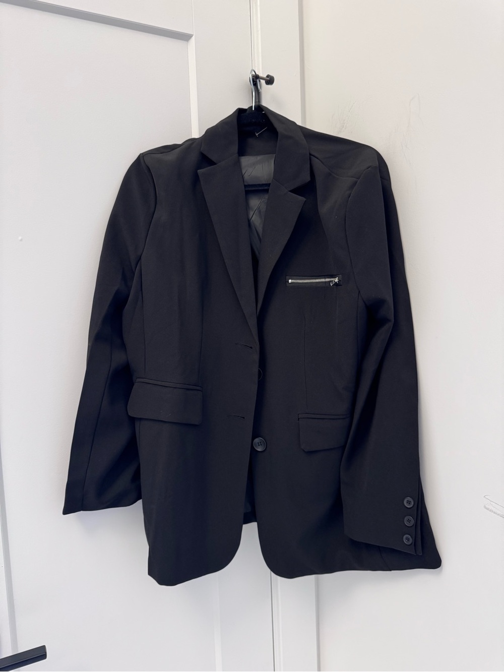 Adonna Black Women's Single-Button Blazer with Zip Chest Pocket